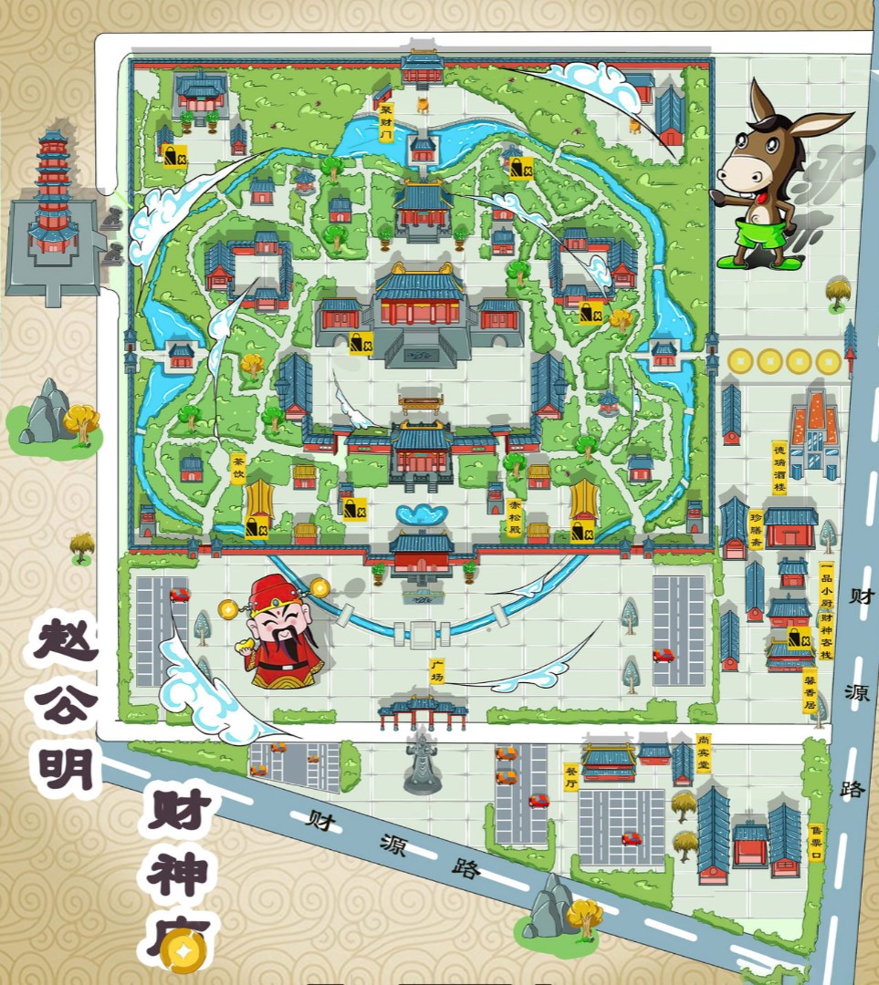红寺堡寺庙类手绘地图